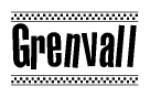 The image is a black and white clipart of the text Grenvall in a bold, italicized font. The text is bordered by a dotted line on the top and bottom, and there are checkered flags positioned at both ends of the text, usually associated with racing or finishing lines.