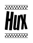 The clipart image displays the text Hux in a bold, stylized font. It is enclosed in a rectangular border with a checkerboard pattern running below and above the text, similar to a finish line in racing. 