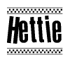The image contains the text Hettie in a bold, stylized font, with a checkered flag pattern bordering the top and bottom of the text.