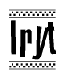 The clipart image displays the text Iryt in a bold, stylized font. It is enclosed in a rectangular border with a checkerboard pattern running below and above the text, similar to a finish line in racing. 