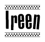 The clipart image displays the text Ireen in a bold, stylized font. It is enclosed in a rectangular border with a checkerboard pattern running below and above the text, similar to a finish line in racing. 