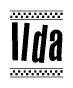The clipart image displays the text Ilda in a bold, stylized font. It is enclosed in a rectangular border with a checkerboard pattern running below and above the text, similar to a finish line in racing. 
