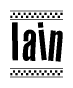 The clipart image displays the text Iain in a bold, stylized font. It is enclosed in a rectangular border with a checkerboard pattern running below and above the text, similar to a finish line in racing. 
