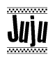 The clipart image displays the text Juju in a bold, stylized font. It is enclosed in a rectangular border with a checkerboard pattern running below and above the text, similar to a finish line in racing. 