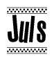 The image contains the text Juls in a bold, stylized font, with a checkered flag pattern bordering the top and bottom of the text.