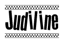 The clipart image displays the text Judiline in a bold, stylized font. It is enclosed in a rectangular border with a checkerboard pattern running below and above the text, similar to a finish line in racing. 