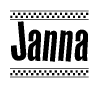 The clipart image displays the text Janna in a bold, stylized font. It is enclosed in a rectangular border with a checkerboard pattern running below and above the text, similar to a finish line in racing. 