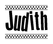 The clipart image displays the text Judith in a bold, stylized font. It is enclosed in a rectangular border with a checkerboard pattern running below and above the text, similar to a finish line in racing. 
