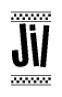 The clipart image displays the text Jil in a bold, stylized font. It is enclosed in a rectangular border with a checkerboard pattern running below and above the text, similar to a finish line in racing. 