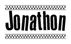 The clipart image displays the text Jonathon in a bold, stylized font. It is enclosed in a rectangular border with a checkerboard pattern running below and above the text, similar to a finish line in racing. 
