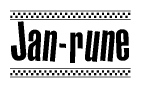 The clipart image displays the text Jan-rune in a bold, stylized font. It is enclosed in a rectangular border with a checkerboard pattern running below and above the text, similar to a finish line in racing. 