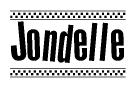 The clipart image displays the text Jondelle in a bold, stylized font. It is enclosed in a rectangular border with a checkerboard pattern running below and above the text, similar to a finish line in racing. 