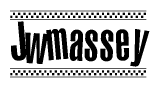 The image contains the text Jwmassey in a bold, stylized font, with a checkered flag pattern bordering the top and bottom of the text.