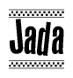 The clipart image displays the text Jada in a bold, stylized font. It is enclosed in a rectangular border with a checkerboard pattern running below and above the text, similar to a finish line in racing. 