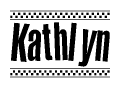 The clipart image displays the text Kathlyn in a bold, stylized font. It is enclosed in a rectangular border with a checkerboard pattern running below and above the text, similar to a finish line in racing. 