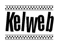 The clipart image displays the text Kelweb in a bold, stylized font. It is enclosed in a rectangular border with a checkerboard pattern running below and above the text, similar to a finish line in racing. 
