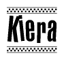 The clipart image displays the text Kiera in a bold, stylized font. It is enclosed in a rectangular border with a checkerboard pattern running below and above the text, similar to a finish line in racing. 