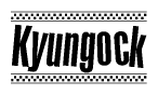 The clipart image displays the text Kyungock in a bold, stylized font. It is enclosed in a rectangular border with a checkerboard pattern running below and above the text, similar to a finish line in racing. 