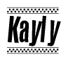 The clipart image displays the text Kayly in a bold, stylized font. It is enclosed in a rectangular border with a checkerboard pattern running below and above the text, similar to a finish line in racing. 