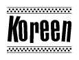 The clipart image displays the text Koreen in a bold, stylized font. It is enclosed in a rectangular border with a checkerboard pattern running below and above the text, similar to a finish line in racing. 