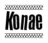 The clipart image displays the text Konae in a bold, stylized font. It is enclosed in a rectangular border with a checkerboard pattern running below and above the text, similar to a finish line in racing. 