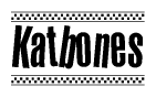 The image contains the text Katbones in a bold, stylized font, with a checkered flag pattern bordering the top and bottom of the text.