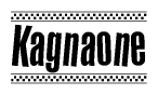 The image contains the text Kagnaone in a bold, stylized font, with a checkered flag pattern bordering the top and bottom of the text.
