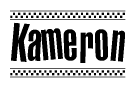 The clipart image displays the text Kameron in a bold, stylized font. It is enclosed in a rectangular border with a checkerboard pattern running below and above the text, similar to a finish line in racing. 