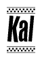 The image contains the text Kal in a bold, stylized font, with a checkered flag pattern bordering the top and bottom of the text.
