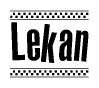 The clipart image displays the text Lekan in a bold, stylized font. It is enclosed in a rectangular border with a checkerboard pattern running below and above the text, similar to a finish line in racing. 
