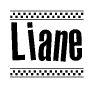 The clipart image displays the text Liane in a bold, stylized font. It is enclosed in a rectangular border with a checkerboard pattern running below and above the text, similar to a finish line in racing. 