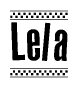 The clipart image displays the text Lela in a bold, stylized font. It is enclosed in a rectangular border with a checkerboard pattern running below and above the text, similar to a finish line in racing. 