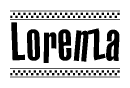 The clipart image displays the text Lorenza in a bold, stylized font. It is enclosed in a rectangular border with a checkerboard pattern running below and above the text, similar to a finish line in racing. 