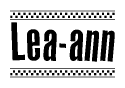 The image contains the text Lea-ann in a bold, stylized font, with a checkered flag pattern bordering the top and bottom of the text.