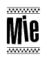 The image contains the text Mie in a bold, stylized font, with a checkered flag pattern bordering the top and bottom of the text.