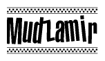 The clipart image displays the text Mudzamir in a bold, stylized font. It is enclosed in a rectangular border with a checkerboard pattern running below and above the text, similar to a finish line in racing. 