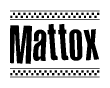 The clipart image displays the text Mattox in a bold, stylized font. It is enclosed in a rectangular border with a checkerboard pattern running below and above the text, similar to a finish line in racing. 