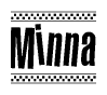 The clipart image displays the text Minna in a bold, stylized font. It is enclosed in a rectangular border with a checkerboard pattern running below and above the text, similar to a finish line in racing. 