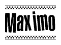 The image contains the text Maximo in a bold, stylized font, with a checkered flag pattern bordering the top and bottom of the text.