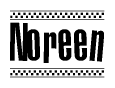 The image contains the text Noreen in a bold, stylized font, with a checkered flag pattern bordering the top and bottom of the text.