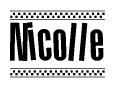 The clipart image displays the text Nicolle in a bold, stylized font. It is enclosed in a rectangular border with a checkerboard pattern running below and above the text, similar to a finish line in racing. 