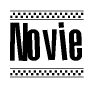 The image contains the text Novie in a bold, stylized font, with a checkered flag pattern bordering the top and bottom of the text.