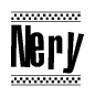 The image contains the text Nery in a bold, stylized font, with a checkered flag pattern bordering the top and bottom of the text.