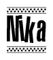 The image contains the text Nika in a bold, stylized font, with a checkered flag pattern bordering the top and bottom of the text.