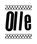 The image contains the text Olle in a bold, stylized font, with a checkered flag pattern bordering the top and bottom of the text.