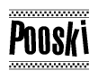 The image contains the text Pooski in a bold, stylized font, with a checkered flag pattern bordering the top and bottom of the text.