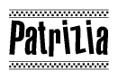 The clipart image displays the text Patrizia in a bold, stylized font. It is enclosed in a rectangular border with a checkerboard pattern running below and above the text, similar to a finish line in racing. 