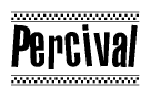 The image contains the text Percival in a bold, stylized font, with a checkered flag pattern bordering the top and bottom of the text.