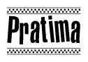 The clipart image displays the word Pratima in a bold, stylized font, surrounded by a simple border featuring a series of dots. The design appears to be monochromatic, using only black and white.