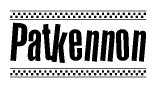The image contains the text Patkennon in a bold, stylized font, with a checkered flag pattern bordering the top and bottom of the text.